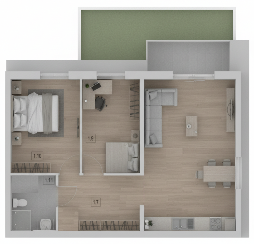 Wizualizacja 3D Mieszkania M2